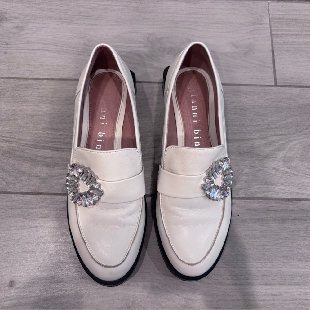 Gianni Bini Cream Loafers with Crystal Detail